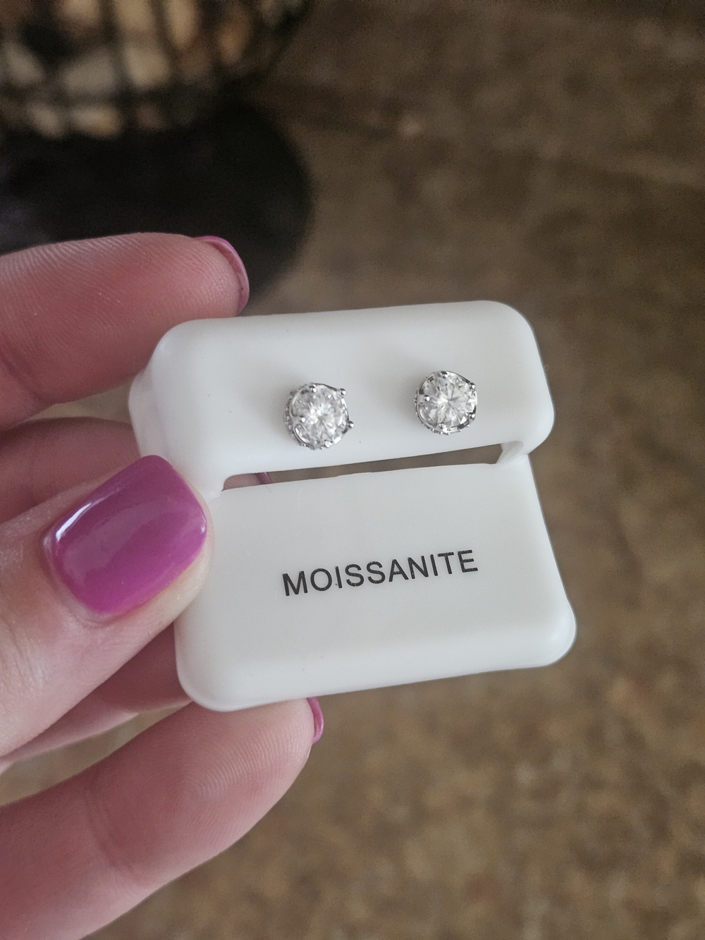 Round Cut Moossanite Stud Earrings in Silver-Tone